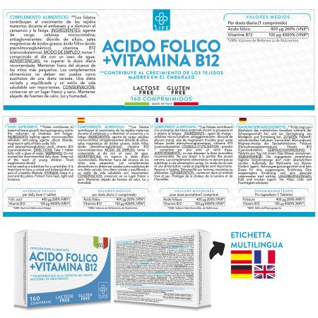 ÁCIDO FÓLICO + B12 +Life | 180 cápsulas
